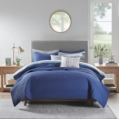 Gulches 8 Piece Printed Seersucker Comforter And Quilt Set Collection Blue King/Cal King 8 Gulches 8 Piece Printed Seersucker Comforter And Quilt Set Collection Blue King/Cal King - Image 6